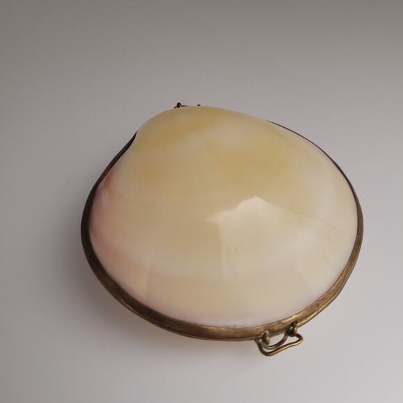 Seashell Hinged Trinket Box 3" Brass-Tone Rim Coastal Vanity Decor Siren Mermaid - Picture 3 of 13